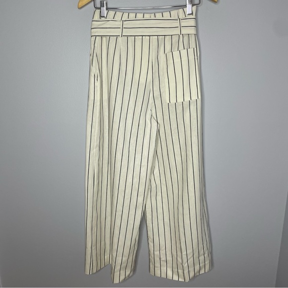 Mango Linen Blend Striped Wide Leg Belted Cropped Pants High Rise Nautical Sz 2 - Picture 6 of 10